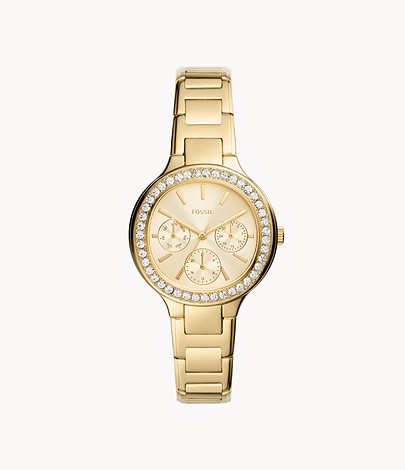 [4064092048858] FOSSIL Weslee Multifunction Gold-Tone Stainless Steel Watch BQ3705 Women