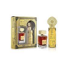 [6366555000501] Lattafa Arabiyat Khashb Oud Gold Perfume Gift Set For Unisex, Eau De Parfum, 100 Ml + Deodorant, 200 Ml